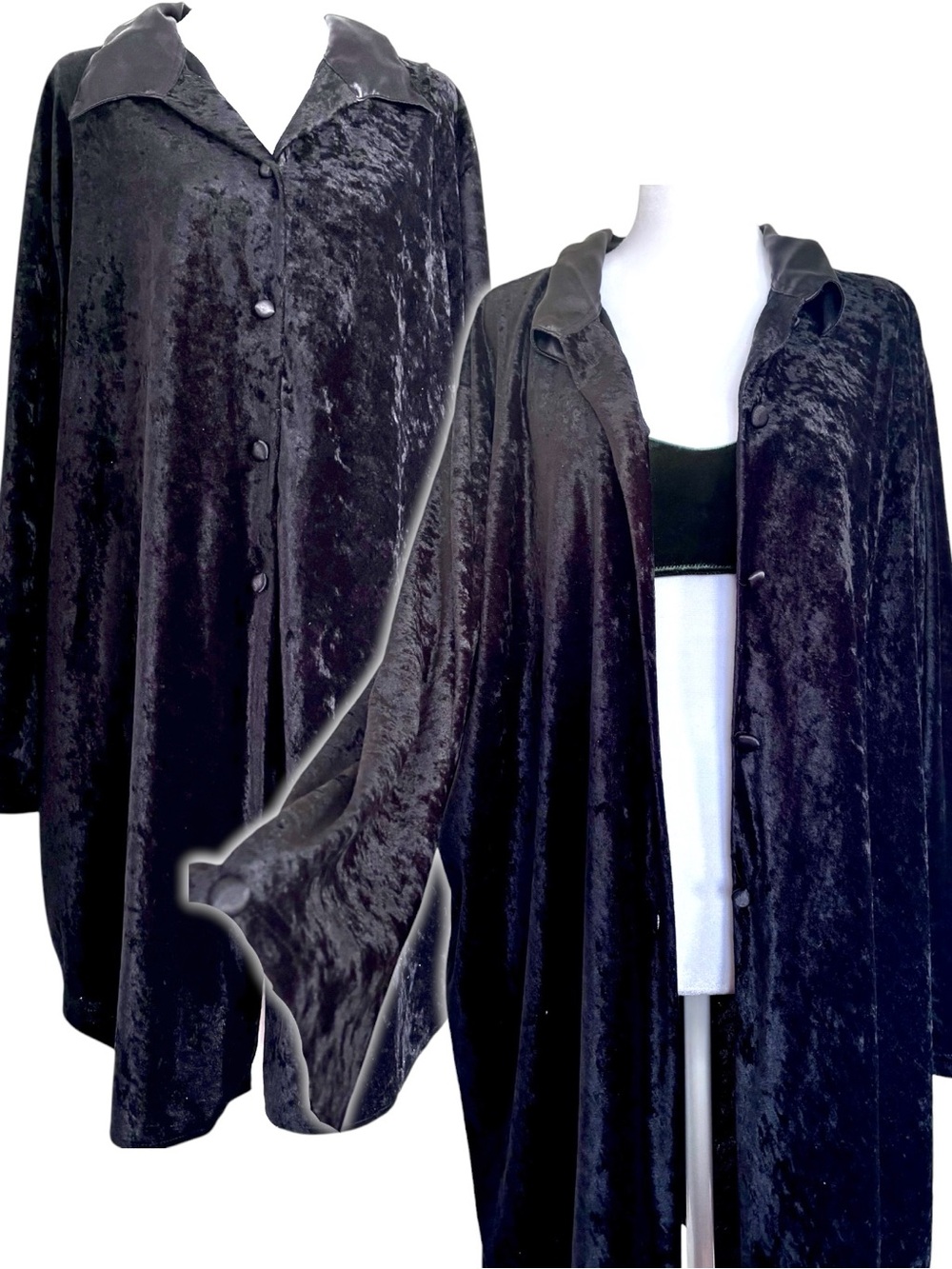 Vintage Cacique Black Crushed Velvet Duster Size 18/20